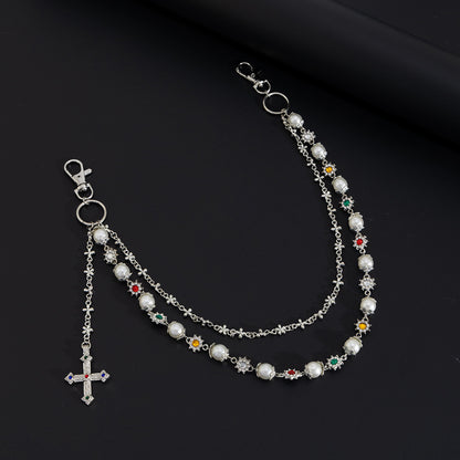 Hip-Hop Metal Waist Chain Featuring Flower And Cross Patterns In Golden Color