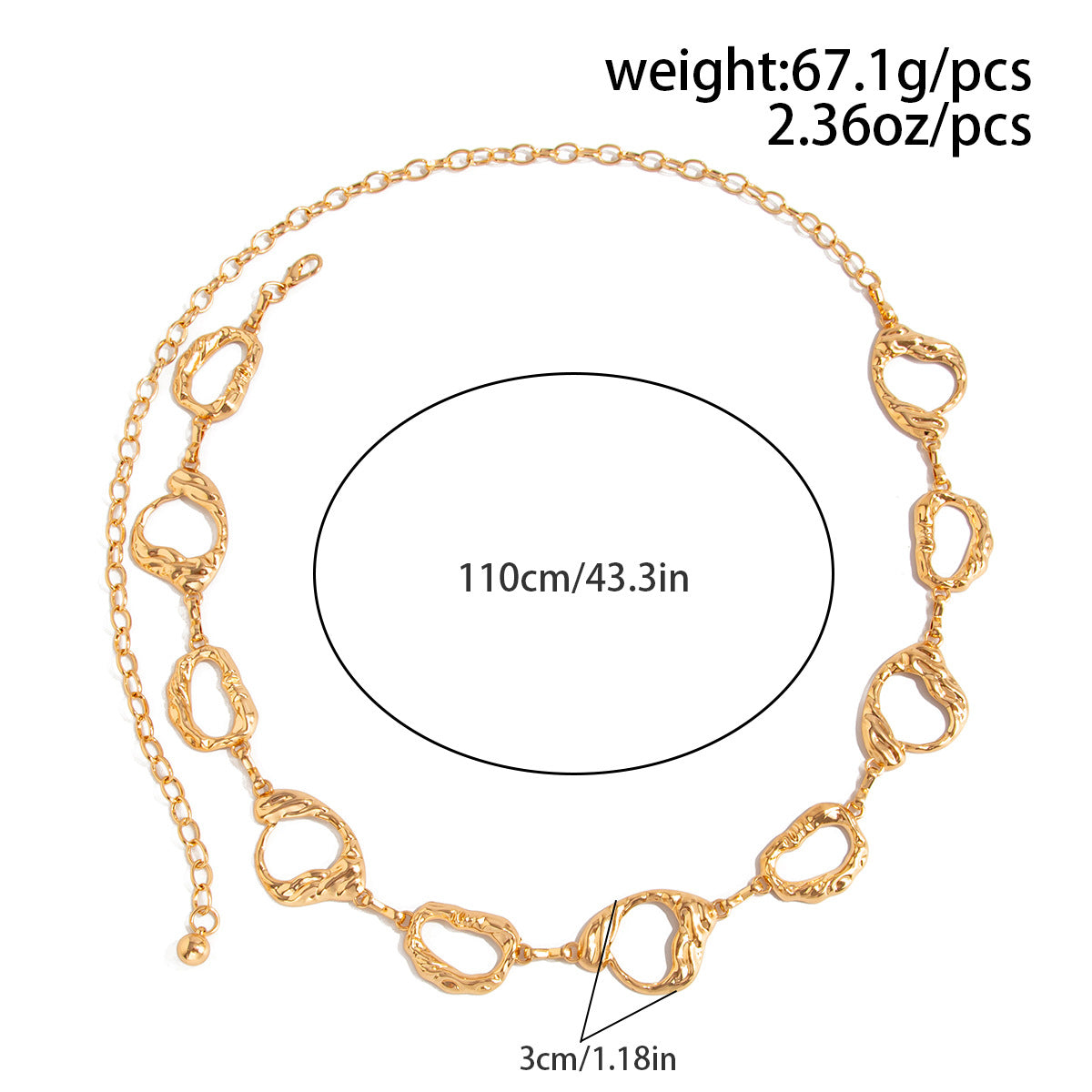 Geometric Round Irregular Metal Body Chain Waist Chain For Women In Golden