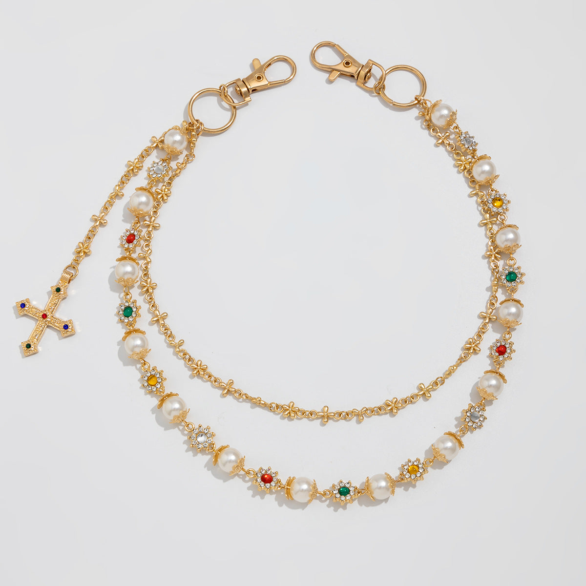Hip-Hop Metal Waist Chain Featuring Flower And Cross Patterns In Golden Color