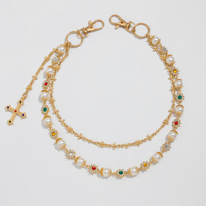 Hip-Hop Metal Waist Chain Featuring Flower And Cross Patterns In Golden Color