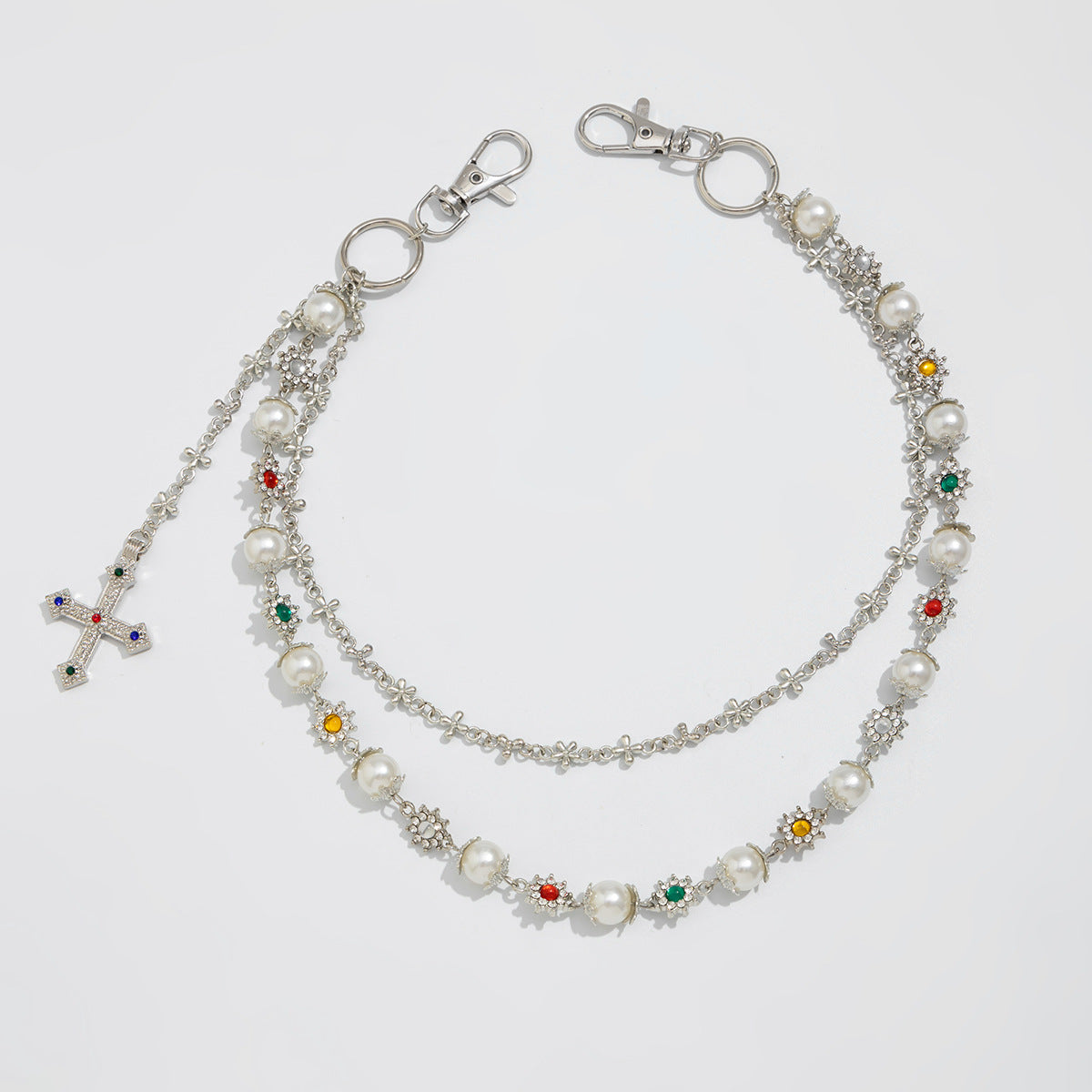 Hip-Hop Metal Waist Chain Featuring Flower And Cross Patterns In Golden Color