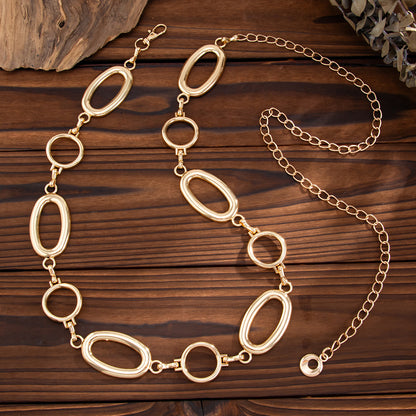 Simple Style Metal Waist Chain With Splicing Pattern In Elegant Golden Color