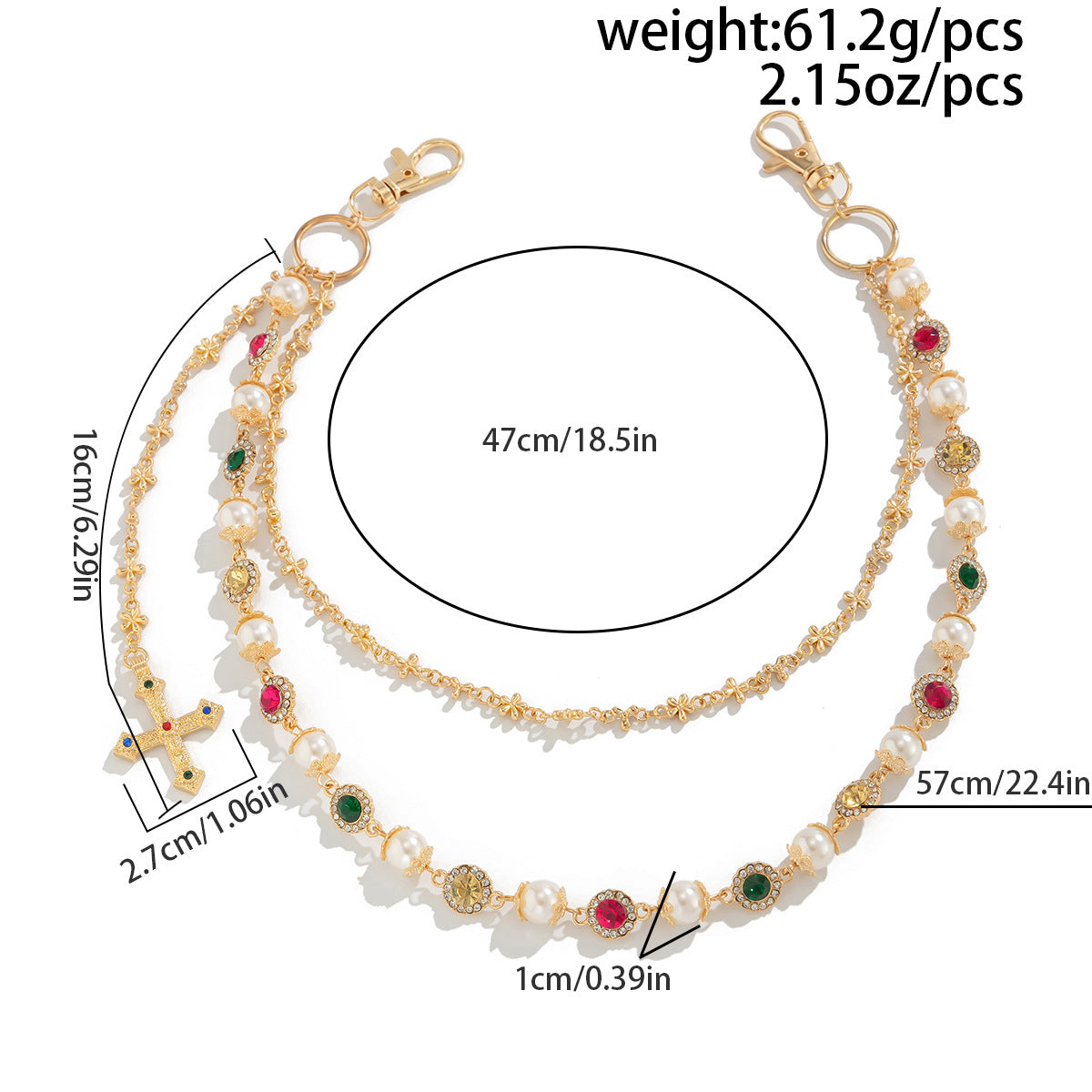 Hip-Hop Metal Waist Chain Featuring Flower And Cross Patterns In Golden Color