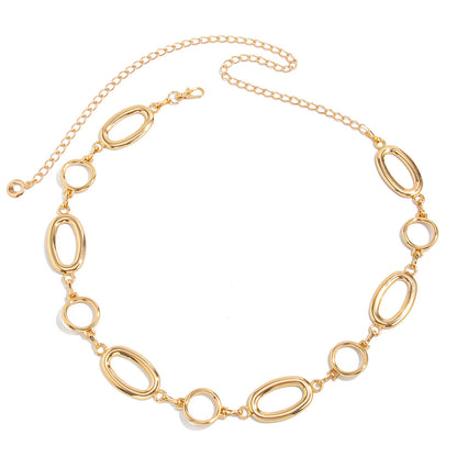 Simple Style Metal Waist Chain With Splicing Pattern In Elegant Golden Color