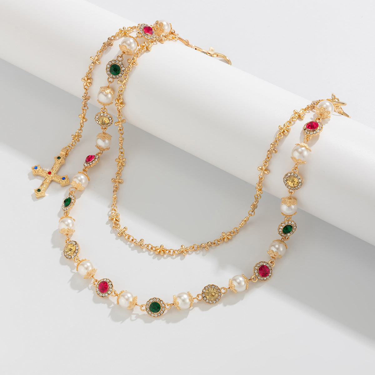Hip-Hop Metal Waist Chain Featuring Flower And Cross Patterns In Golden Color