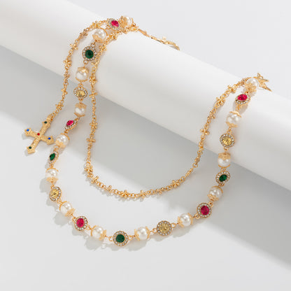 Hip-Hop Metal Waist Chain Featuring Flower And Cross Patterns In Golden Color