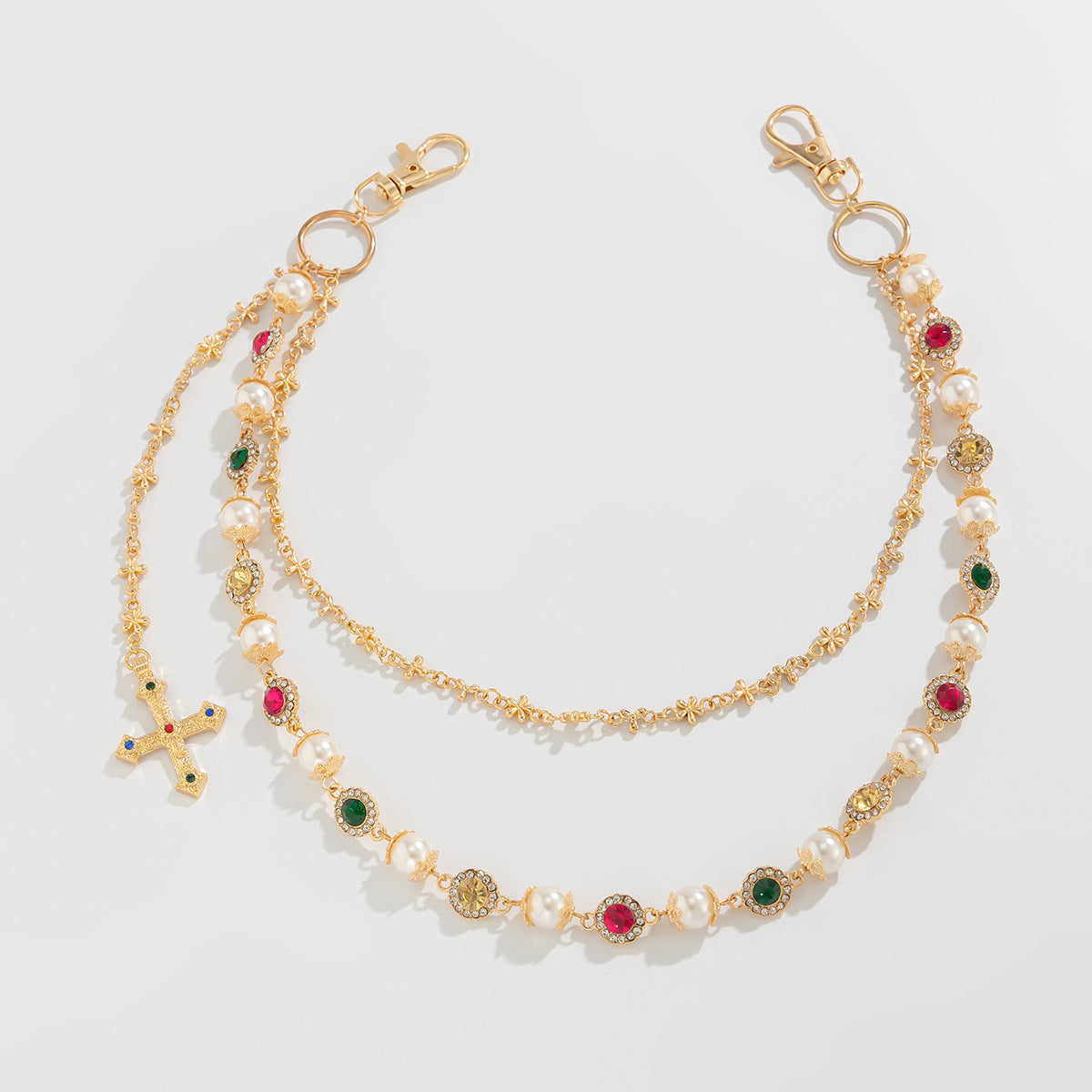 Hip-Hop Metal Waist Chain Featuring Flower And Cross Patterns In Golden Color