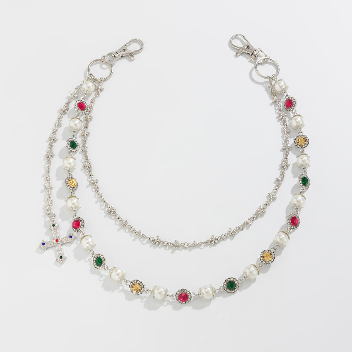 Hip-Hop Metal Waist Chain Featuring Flower And Cross Patterns In Golden Color