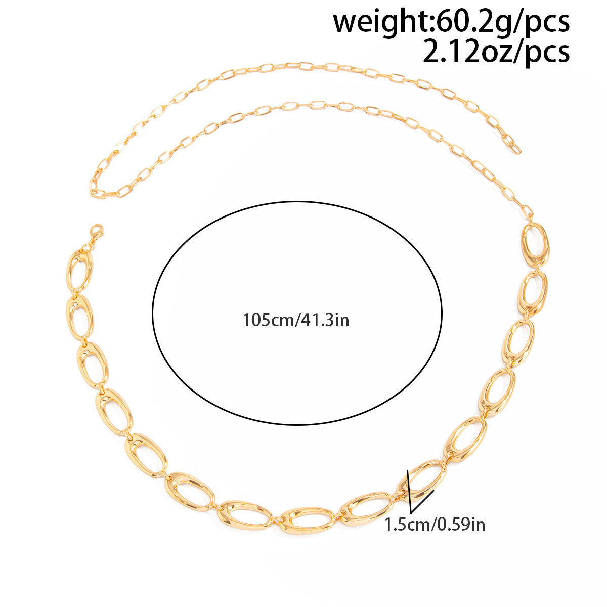 Women’s Metal Waist Chain Featuring Oval Splicing Design In Elegant Golden Color
