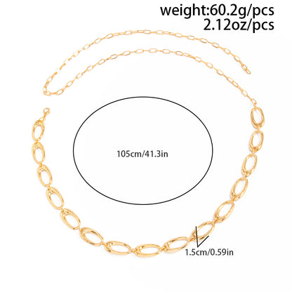 Women’s Metal Waist Chain Featuring Oval Splicing Design In Elegant Golden Color