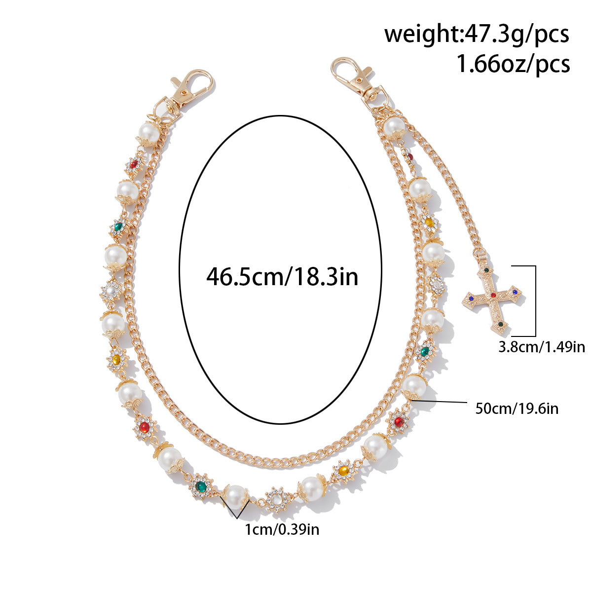 Hip-Hop Metal Waist Chain Featuring Flower And Cross Patterns In Golden Color