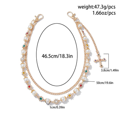 Hip-Hop Metal Waist Chain Featuring Flower And Cross Patterns In Golden Color