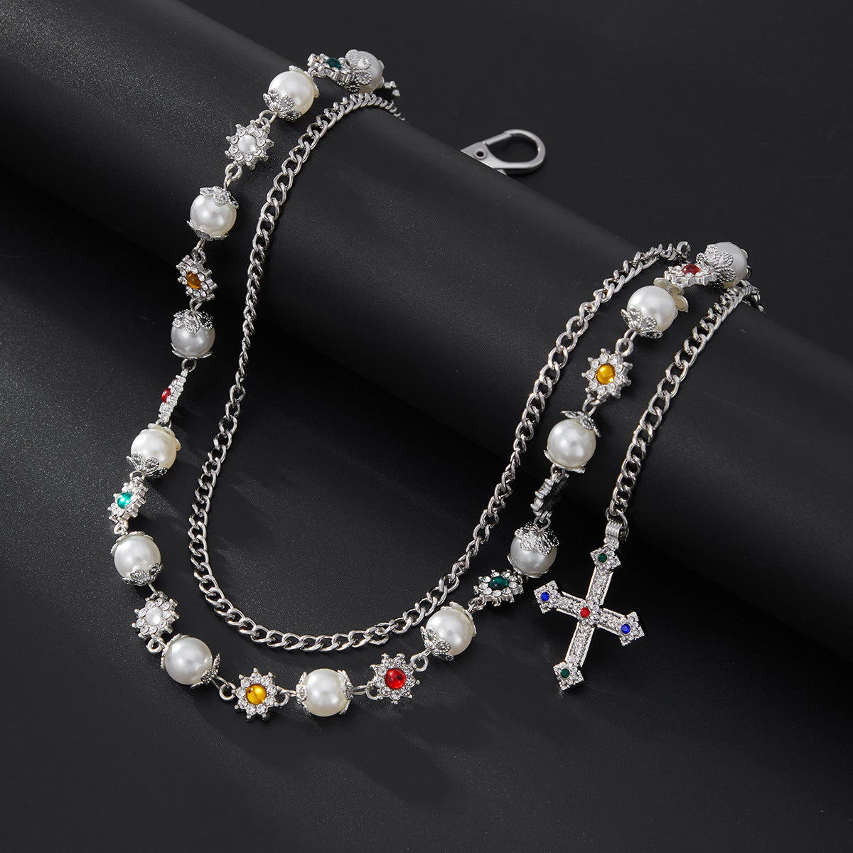 Hip-Hop Metal Waist Chain Featuring Flower And Cross Patterns In Golden Color