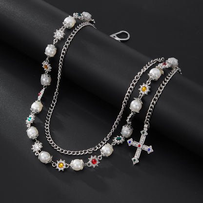 Hip-Hop Metal Waist Chain Featuring Flower And Cross Patterns In Golden Color