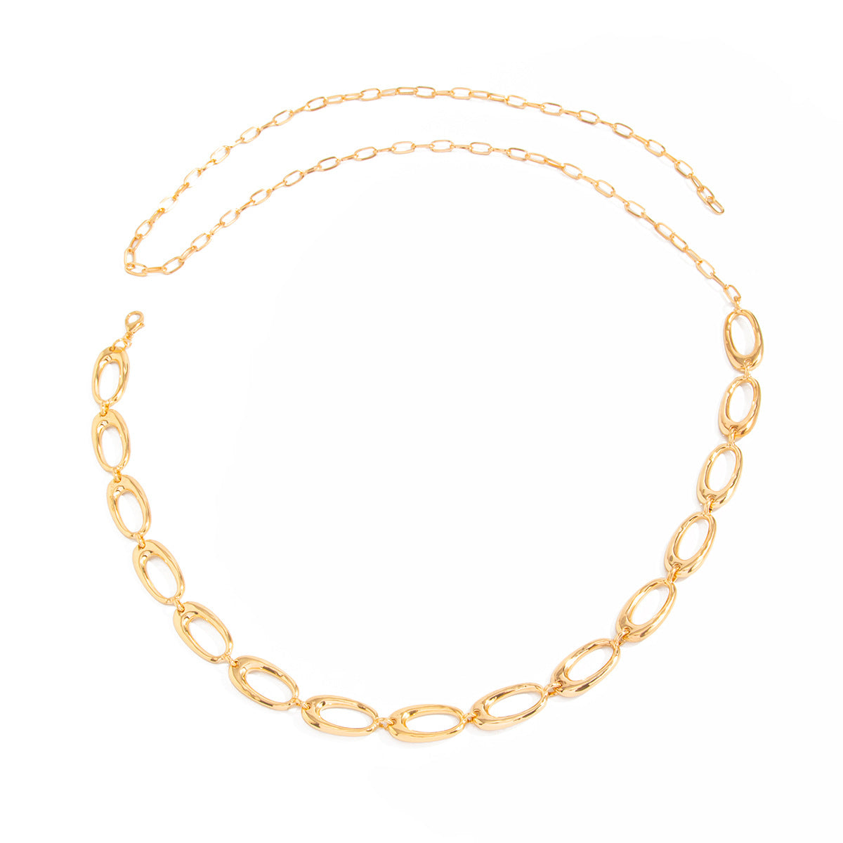 Women’s Metal Waist Chain Featuring Oval Splicing Design In Elegant Golden Color