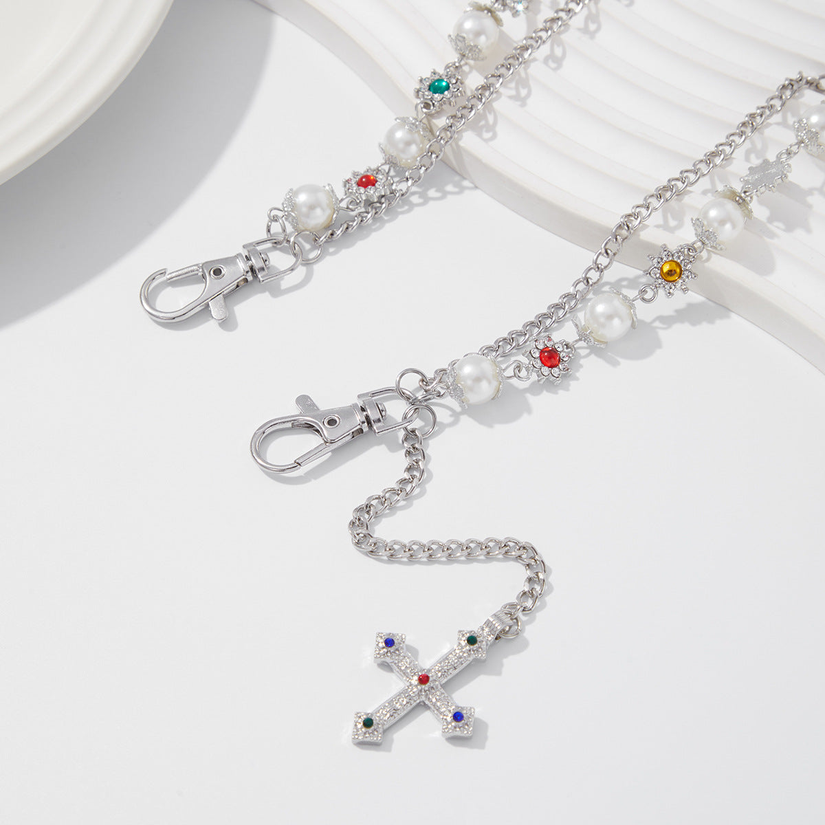 Hip-Hop Metal Waist Chain Featuring Flower And Cross Patterns In Golden Color