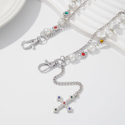 Hip-Hop Metal Waist Chain Featuring Flower And Cross Patterns In Golden Color