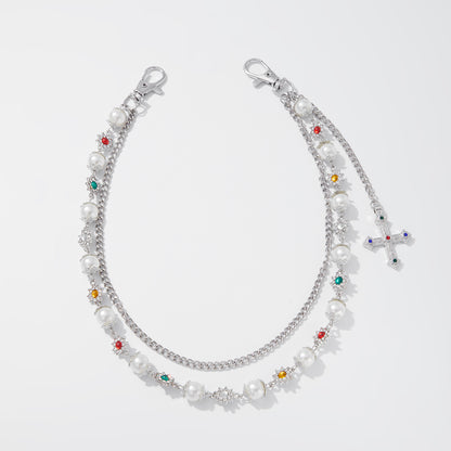 Hip-Hop Metal Waist Chain Featuring Flower And Cross Patterns In Golden Color