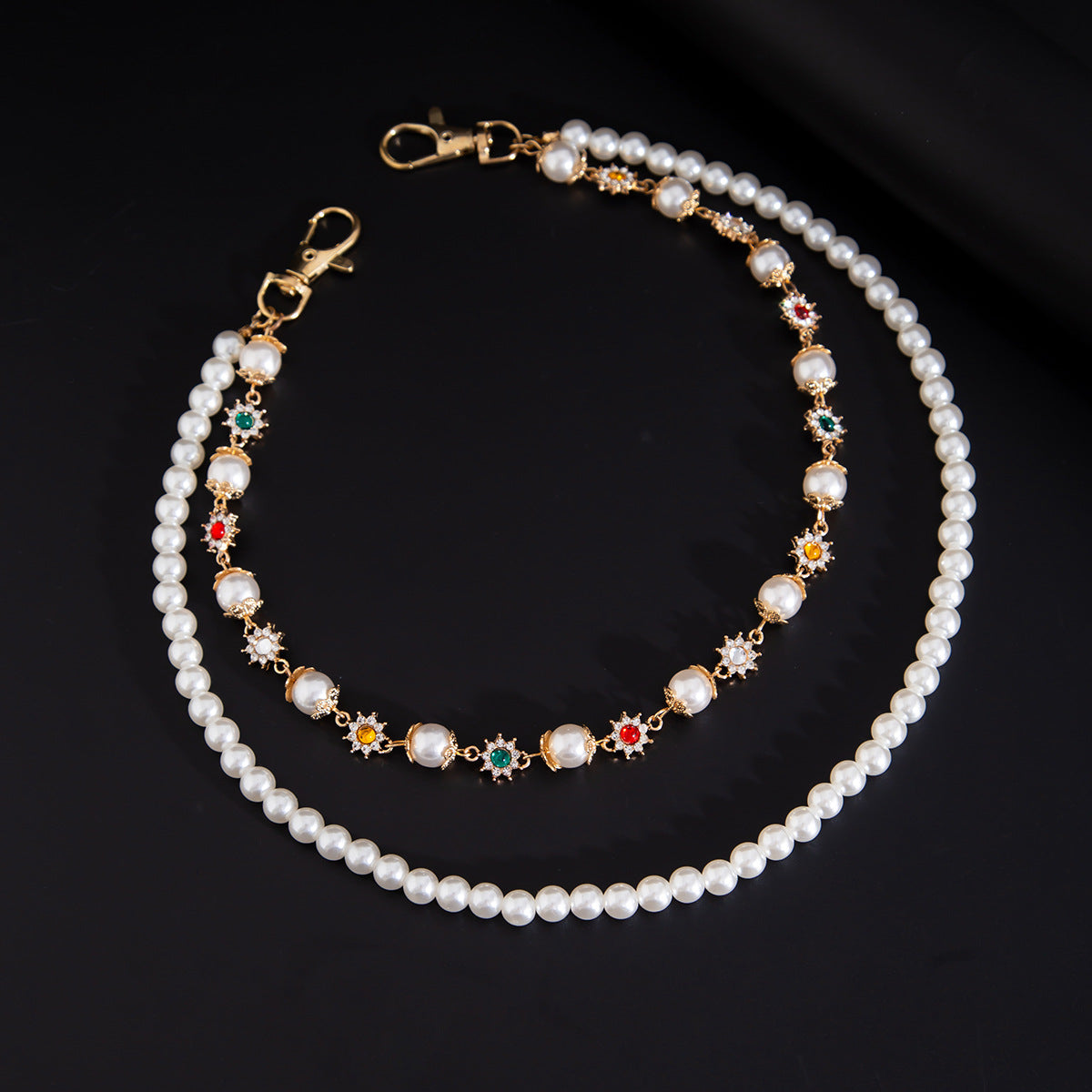 Hip-Hop Metal Waist Chain Featuring Flower And Cross Patterns In Golden Color