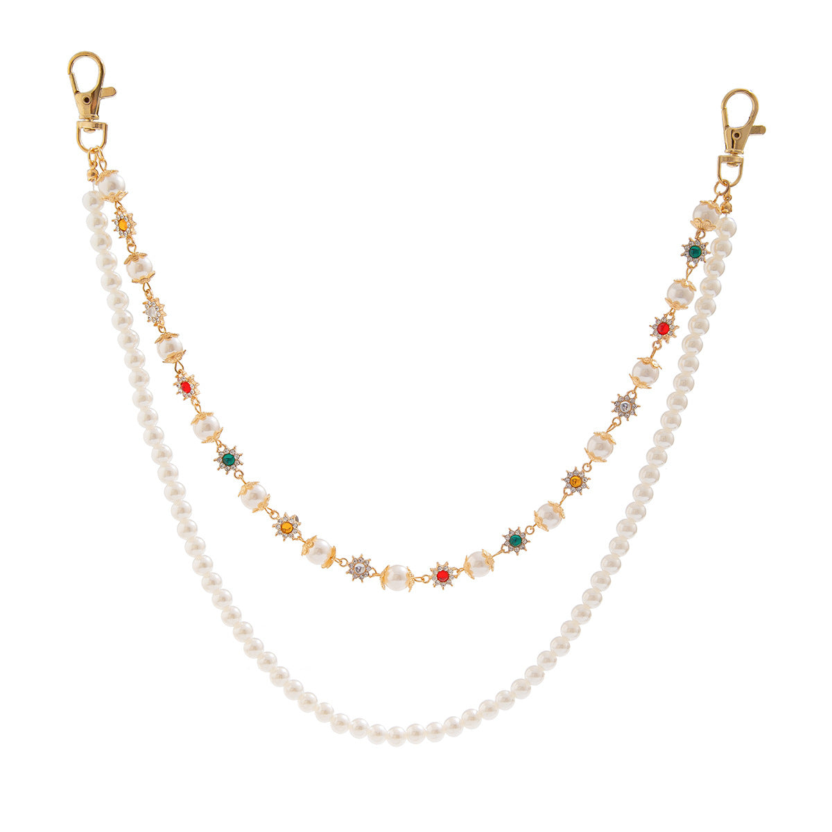 Hip-Hop Metal Waist Chain Featuring Flower And Cross Patterns In Golden Color