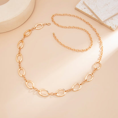 Simple Style Metal Waist Chain With Splicing Pattern In Elegant Golden Color