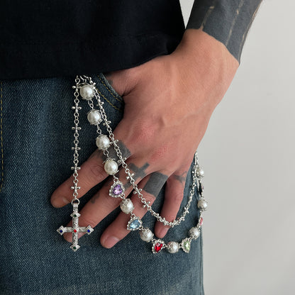 Hip-Hop Metal Waist Chain Featuring Flower And Cross Patterns In Golden Color