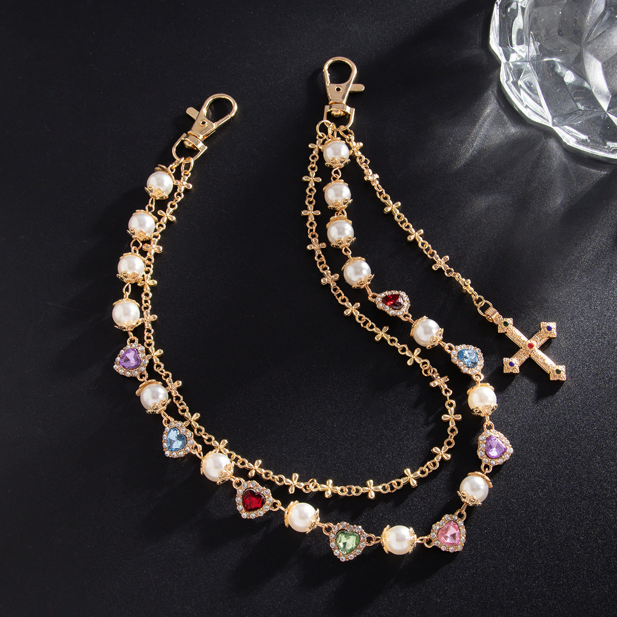 Hip-Hop Metal Waist Chain Featuring Flower And Cross Patterns In Golden Color