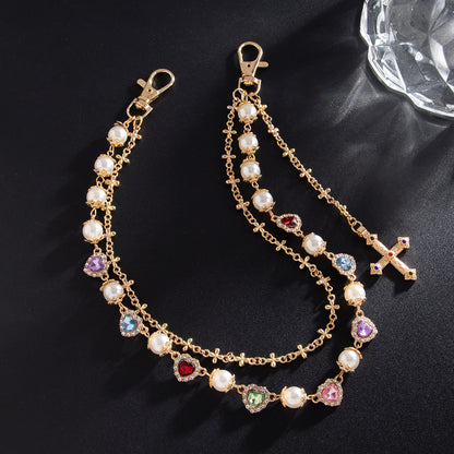 Hip-Hop Metal Waist Chain Featuring Flower And Cross Patterns In Golden Color