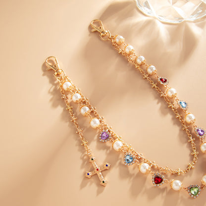 Hip-Hop Metal Waist Chain Featuring Flower And Cross Patterns In Golden Color