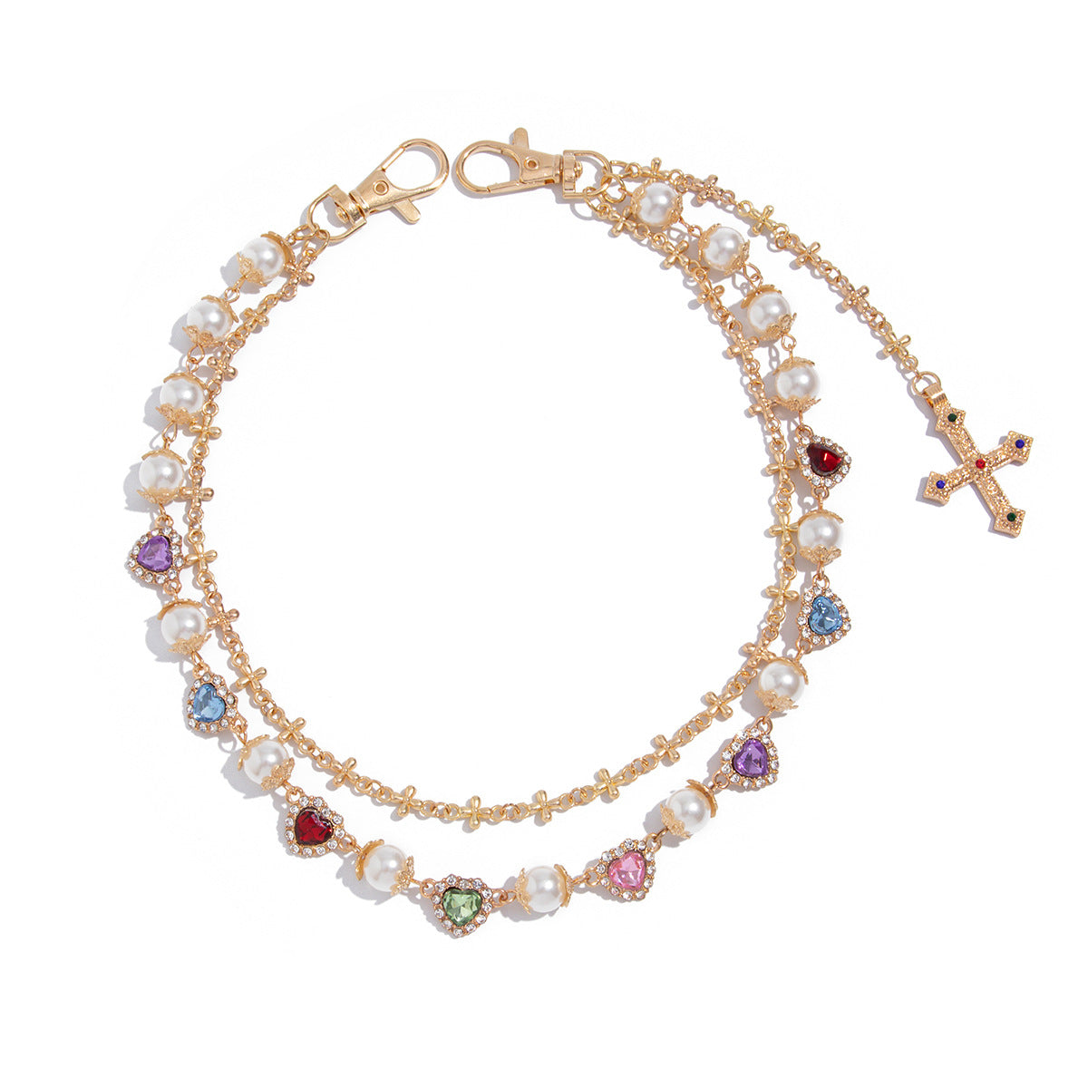 Hip-Hop Metal Waist Chain Featuring Flower And Cross Patterns In Golden Color