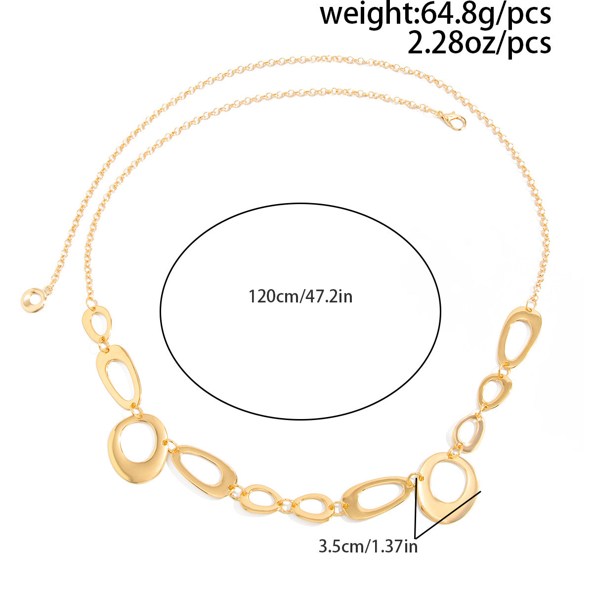 Women’s Metal Waist Chain Featuring Oval Splicing Design In Elegant Golden Color