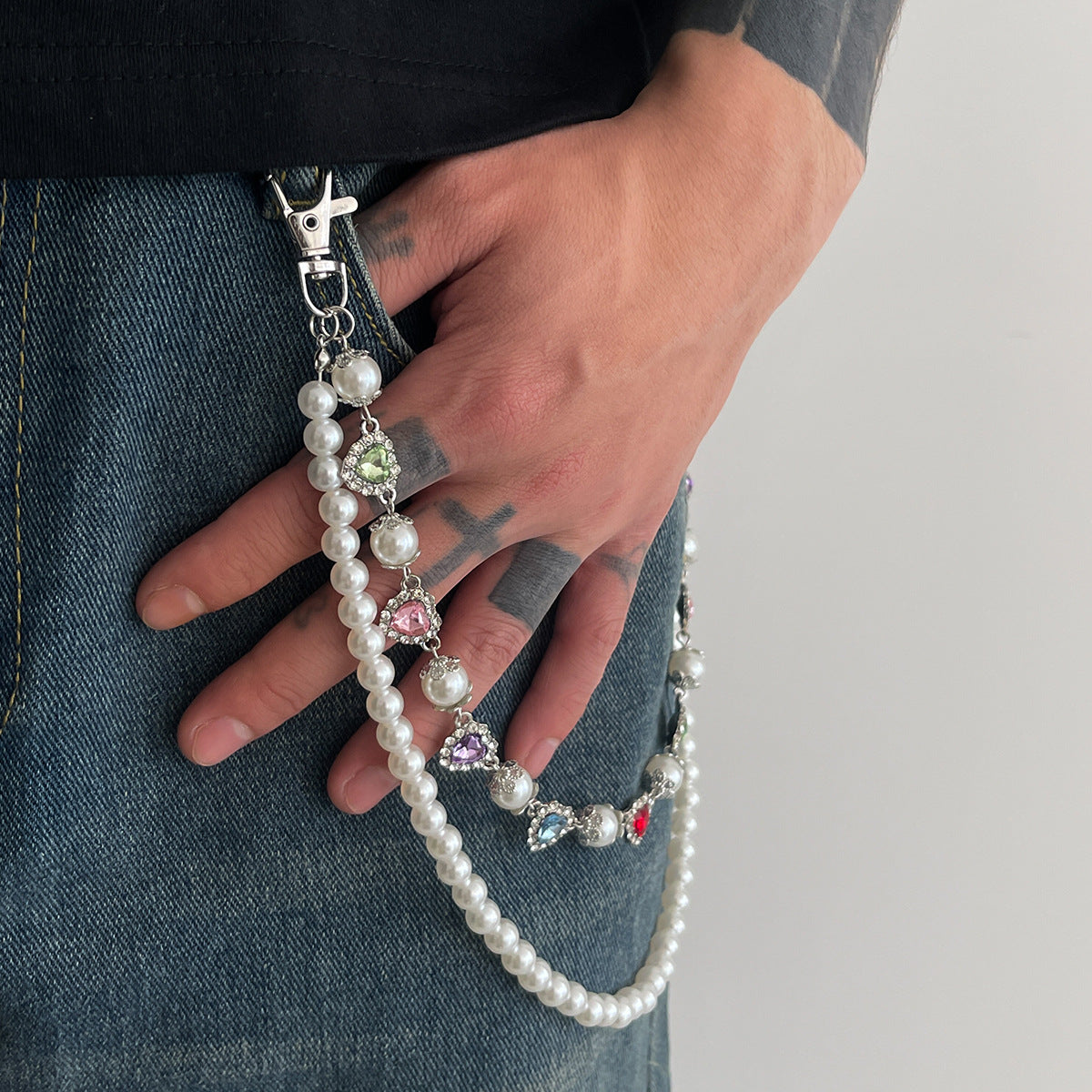 Hip-Hop Metal Waist Chain Featuring Flower And Cross Patterns In Golden Color