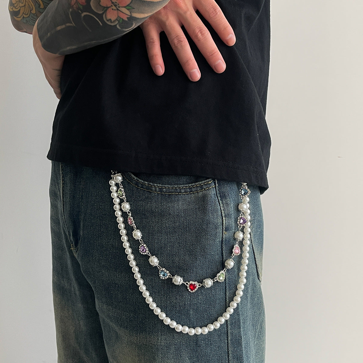 Hip-Hop Metal Waist Chain Featuring Flower And Cross Patterns In Golden Color