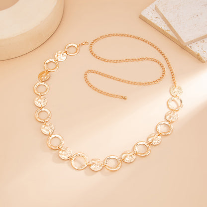 Simple Style Metal Waist Chain With Splicing Pattern In Elegant Golden Color