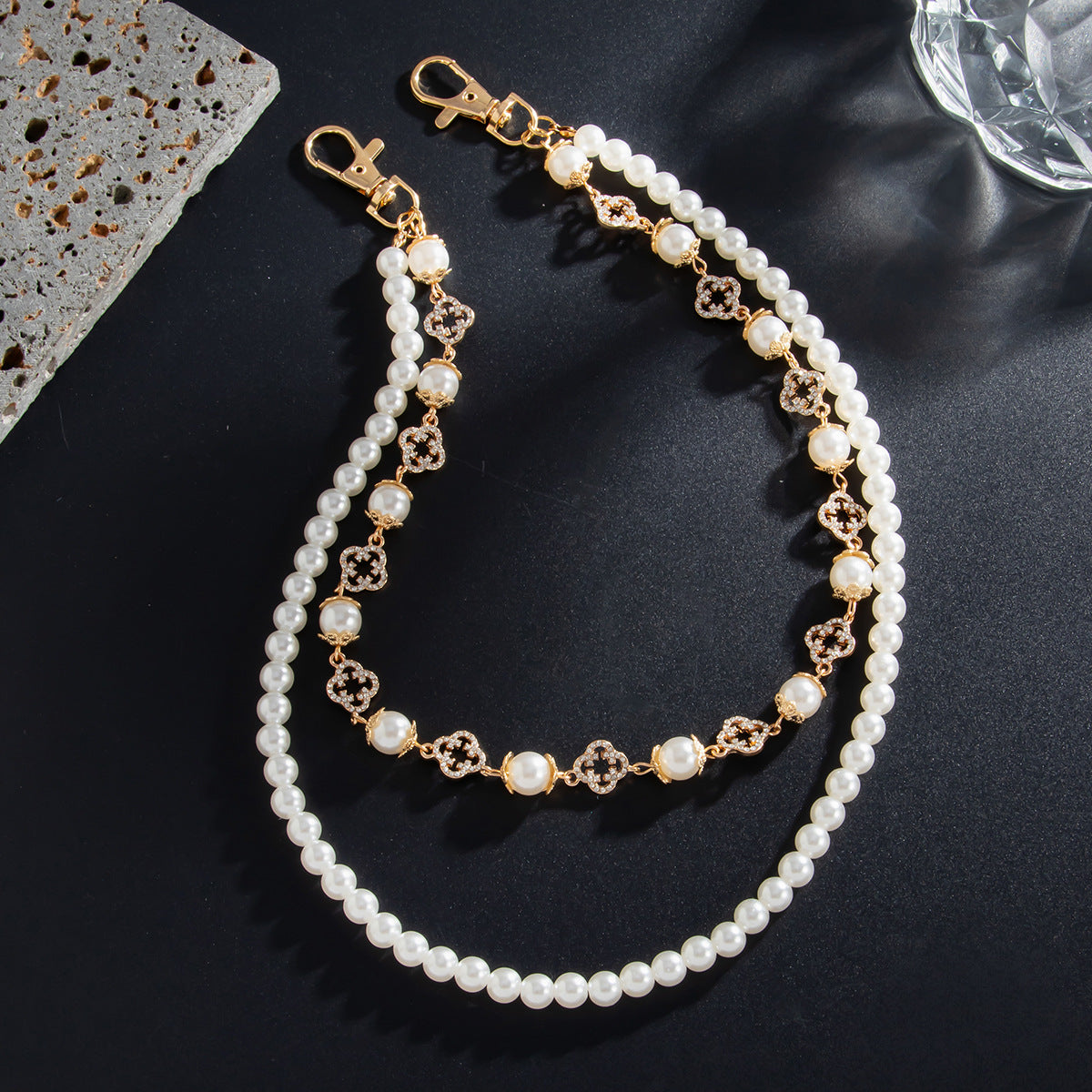 Hip-Hop Metal Waist Chain Featuring Flower And Cross Patterns In Golden Color