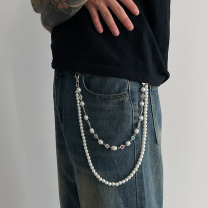 Hip-Hop Metal Waist Chain Featuring Flower And Cross Patterns In Golden Color