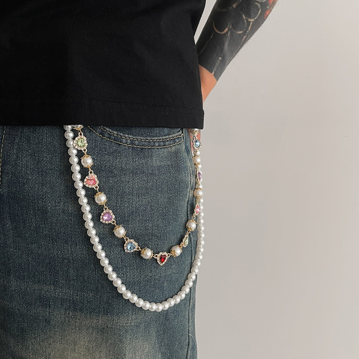Hip-Hop Metal Waist Chain Featuring Flower And Cross Patterns In Golden Color