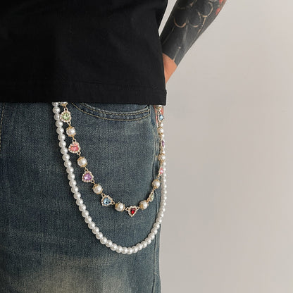 Hip-Hop Metal Waist Chain Featuring Flower And Cross Patterns In Golden Color