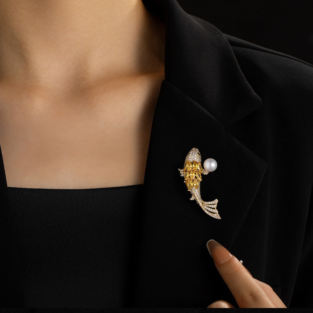 Pin Brooch Featuring Carp Pattern In Durable Zinc Alloy, Perfect For New Year Accessories
