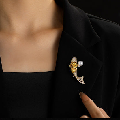 Pin Brooch Featuring Carp Pattern In Durable Zinc Alloy, Perfect For New Year Accessories