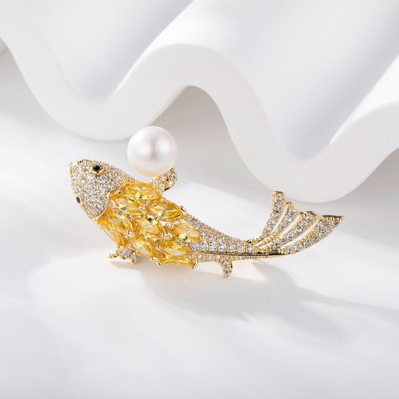 Pin Brooch Featuring Carp Pattern In Durable Zinc Alloy, Perfect For New Year Accessories