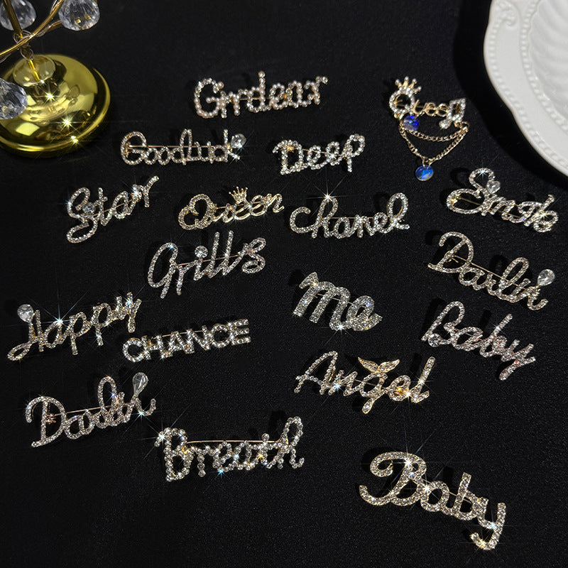 Pin Brooch Featuring Letter Pattern In Zinc Alloy With Multicolor Design