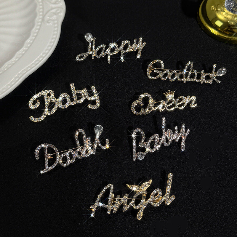 Pin Brooch Featuring Letter Pattern In Zinc Alloy With Multicolor Design