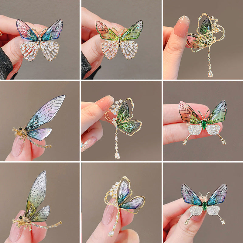 Butterfly Pin Brooch Made Of Zinc Alloy Featuring May Birthstone Emerald