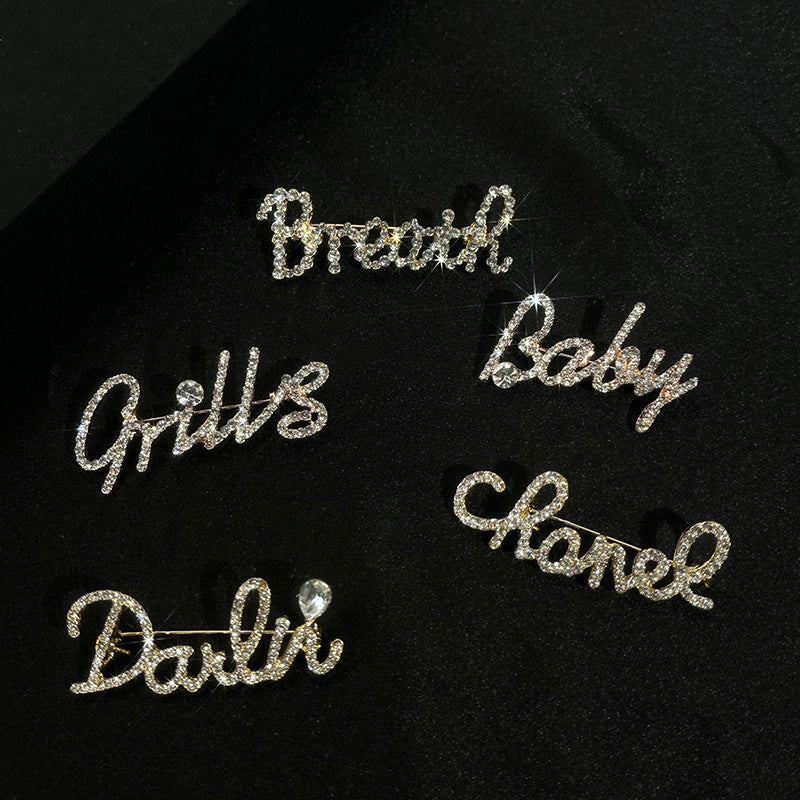 Pin Brooch Featuring Letter Pattern In Zinc Alloy With Multicolor Design