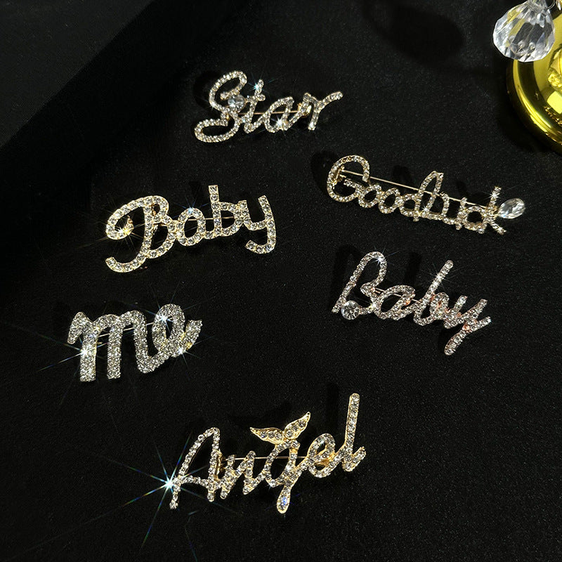 Pin Brooch Featuring Letter Pattern In Zinc Alloy With Multicolor Design