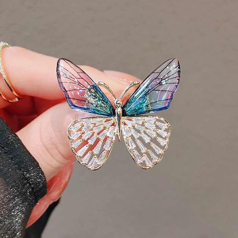 Butterfly Pin Brooch Made Of Zinc Alloy Featuring May Birthstone Emerald