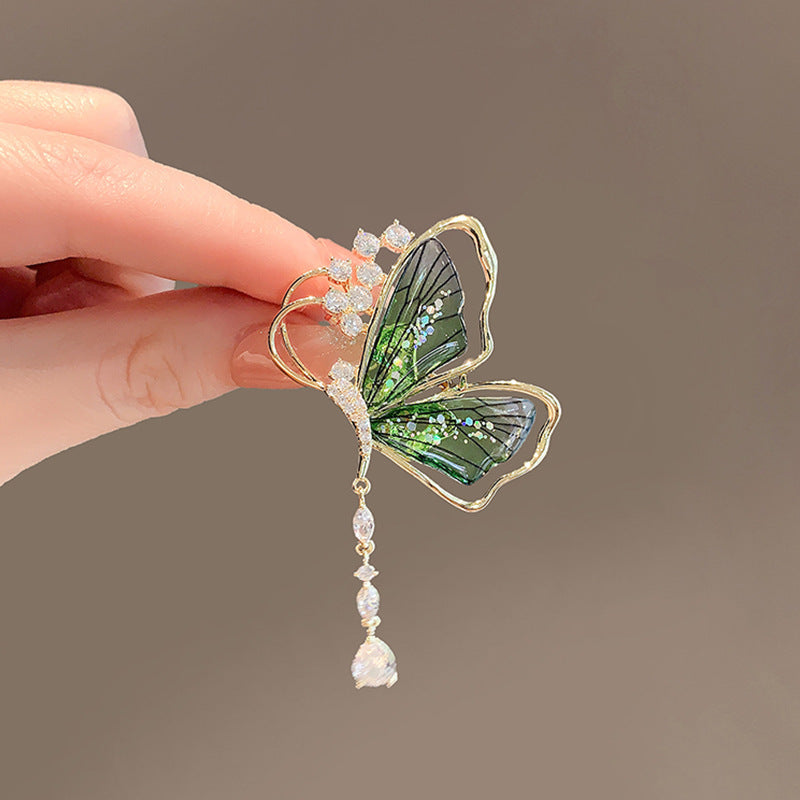 Butterfly Pin Brooch Made Of Zinc Alloy Featuring May Birthstone Emerald