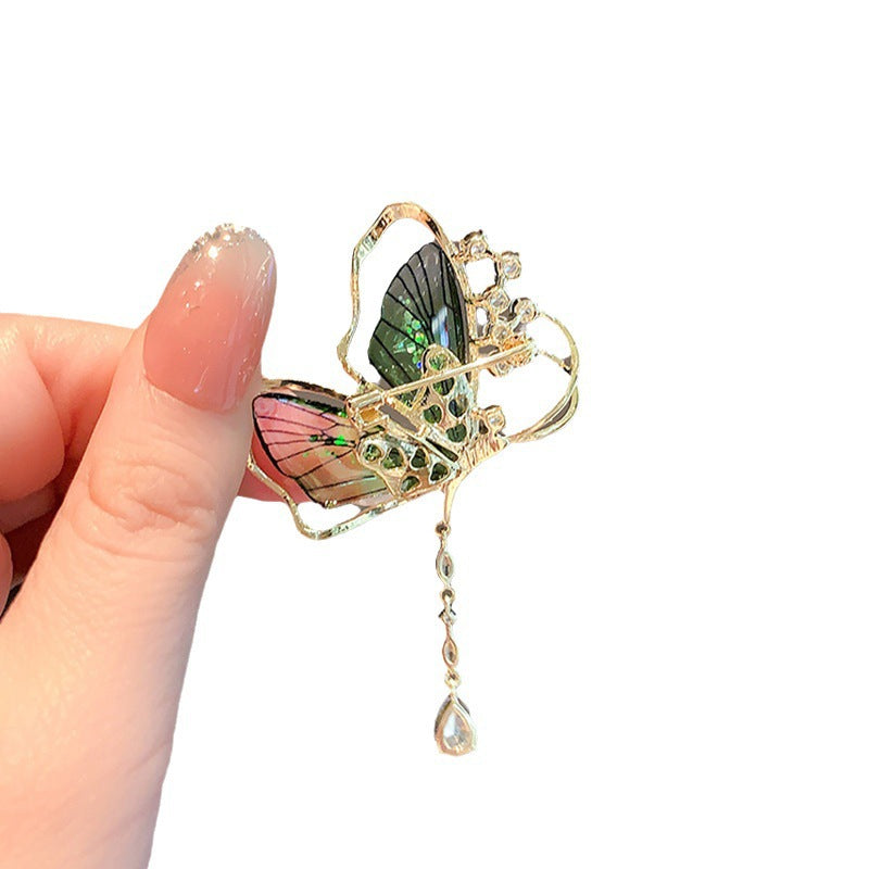 Butterfly Pin Brooch Made Of Zinc Alloy Featuring May Birthstone Emerald