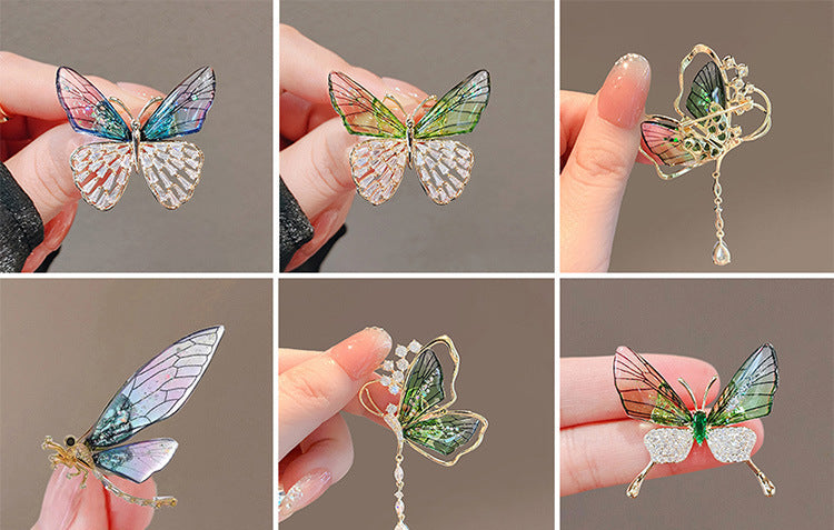 Butterfly Pin Brooch Made Of Zinc Alloy Featuring May Birthstone Emerald